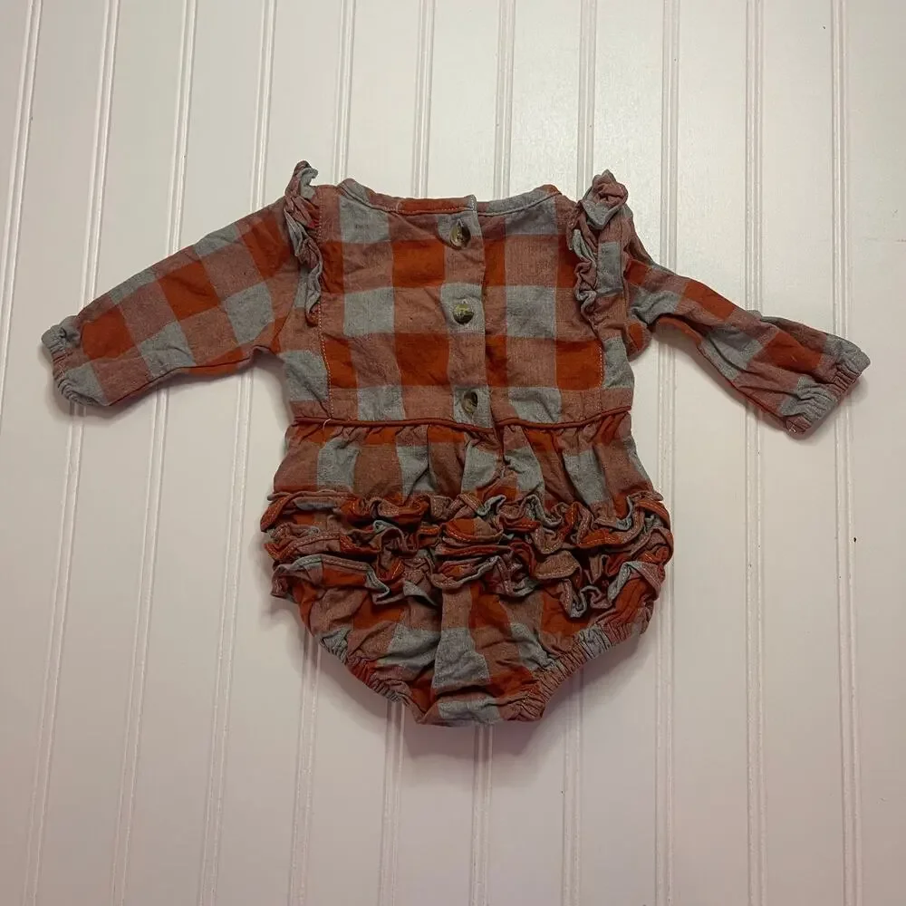 RuffleButts Baby Girls Long Sleeve Knit Print Bubble‎ Romper Size 0/3 Months